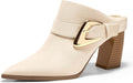 Coutgo Womens Chunky Heel Mules Booties - Comfortable Pointed Toe