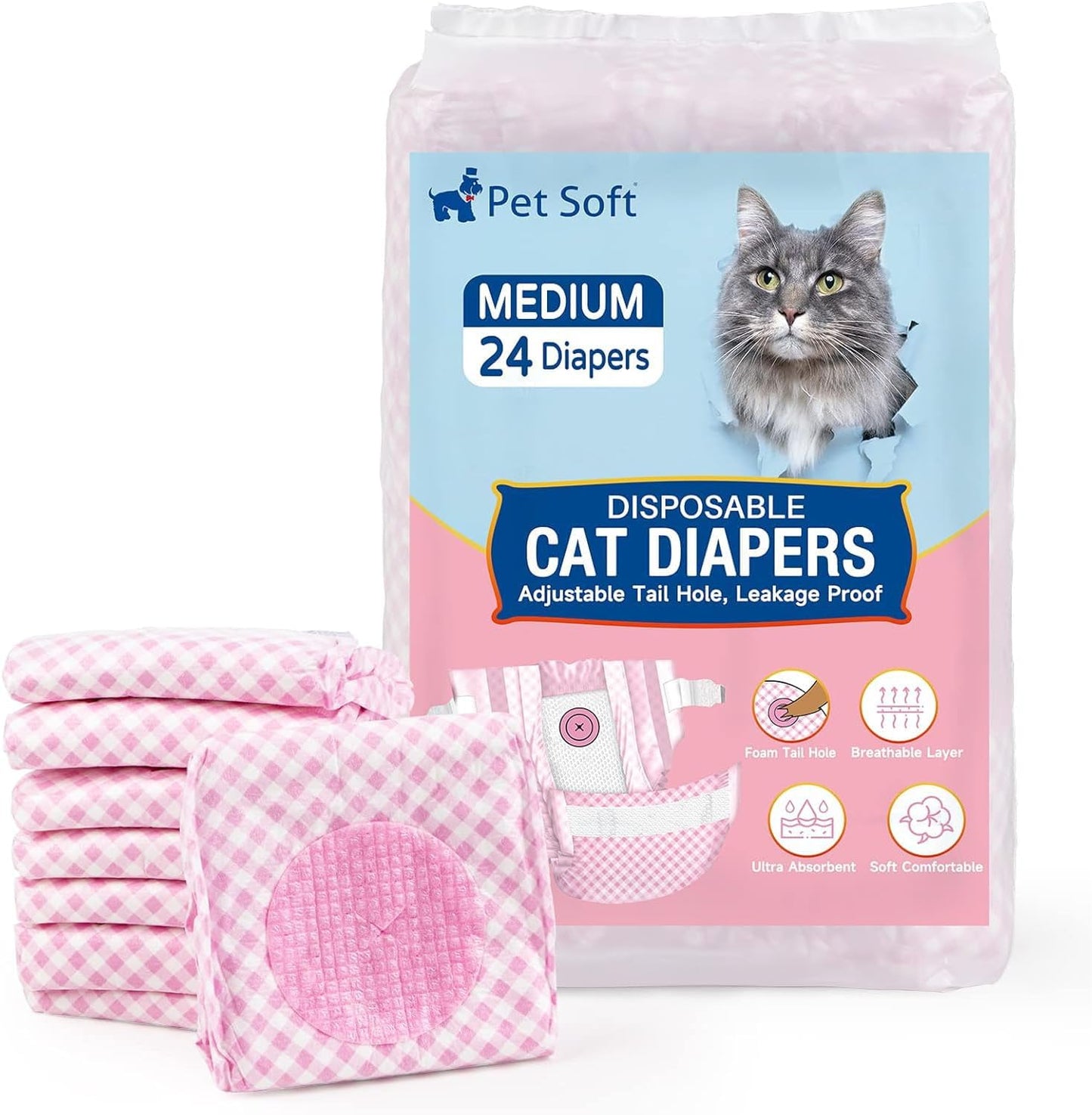 Adjustable Foam Tail Hole Diapers for Pets - 24pcs Medium