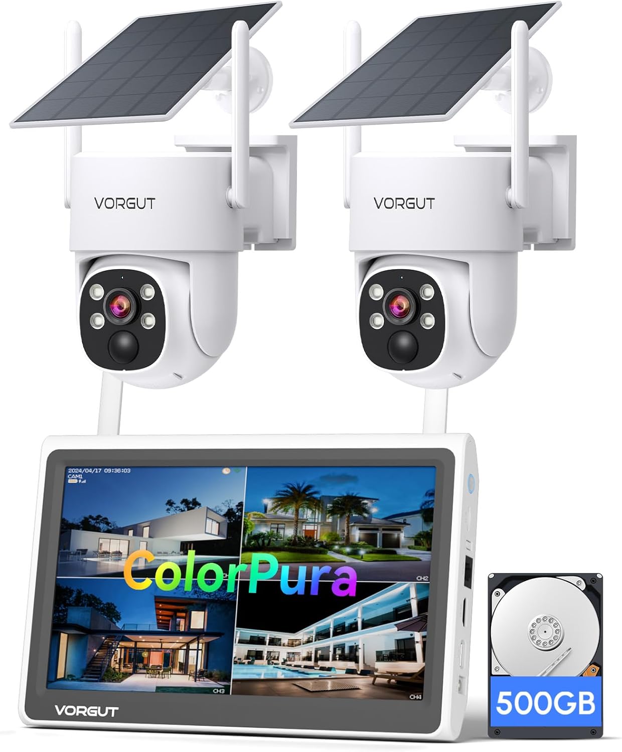 Solar Security Cameras Wireless Outdoor with 10ft' Monitor System