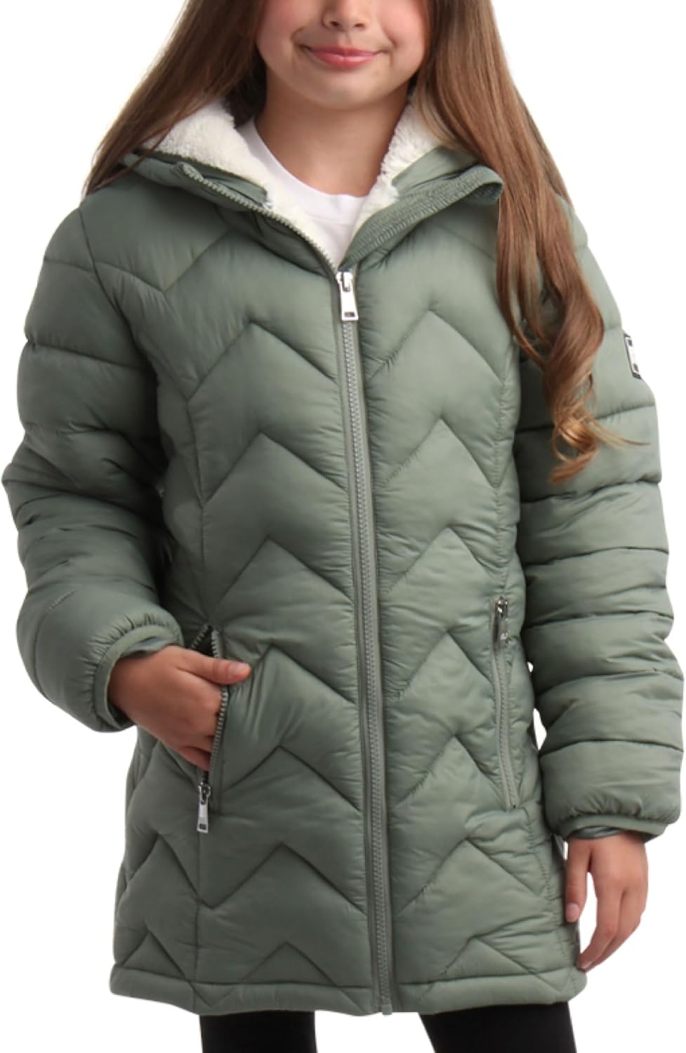 DKNY Girls Puffer Jacket - Cozy Sherpa Lined Winter Coat