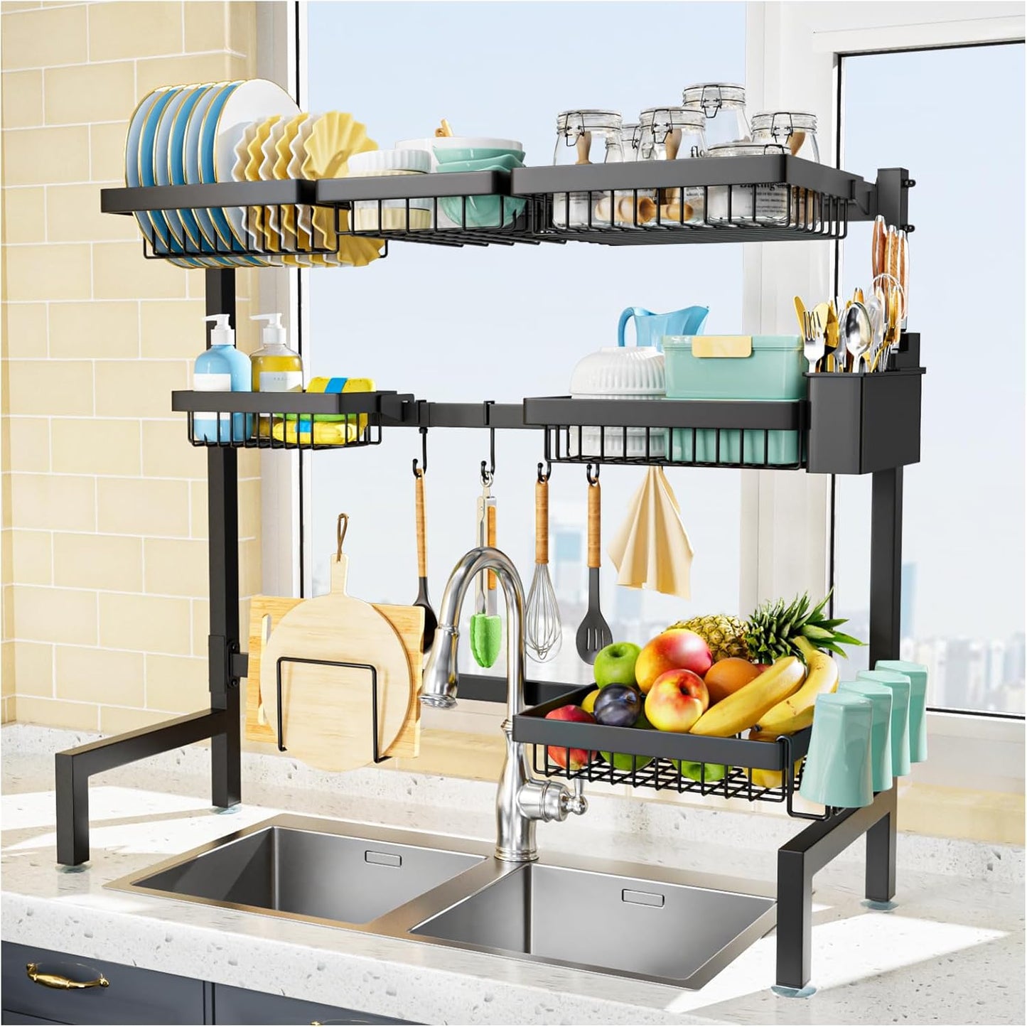 YKLSLH 3 Tiers Over The Sink Dish Drying Rack for Kitchen