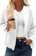 Womens Jacquard Bomber Jacket Lightweight Zip Up - Cute Varsity
