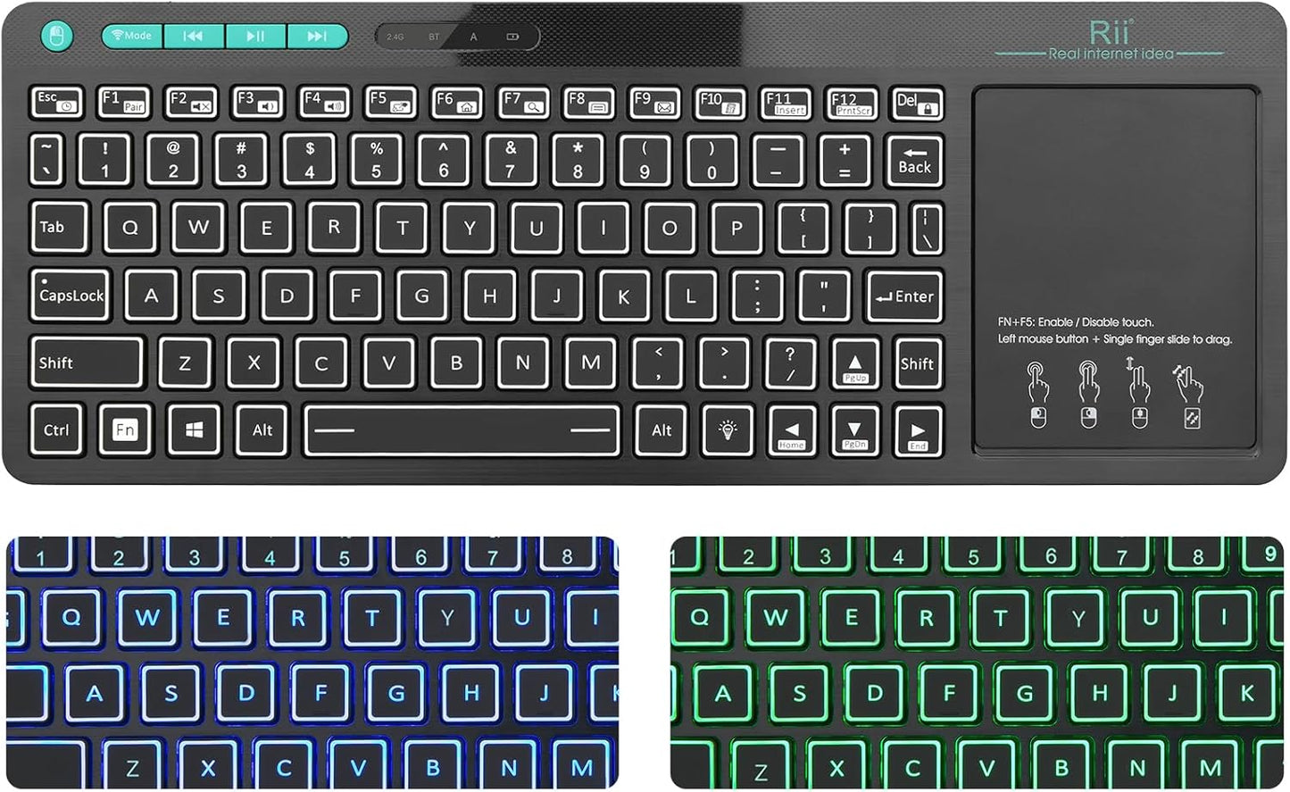 2-LED Backlit Wireless Keyboard: Dual Mode, Multi-Touch Trackpad