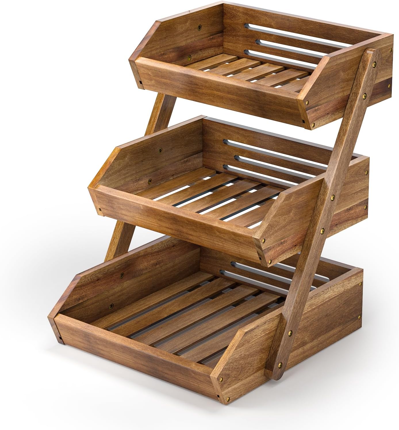 3-Tier Acacia Wood Fruit Basket for Kitchen Counter Organization