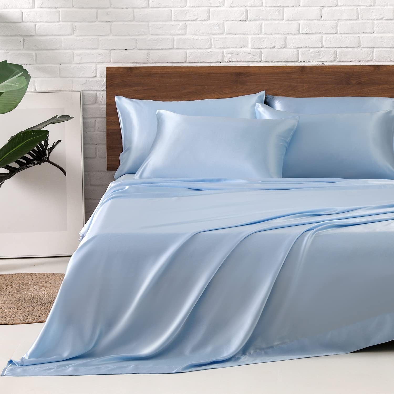 MR&HM Satin Bed Sheets Set for Queen Size with Deep Pocket