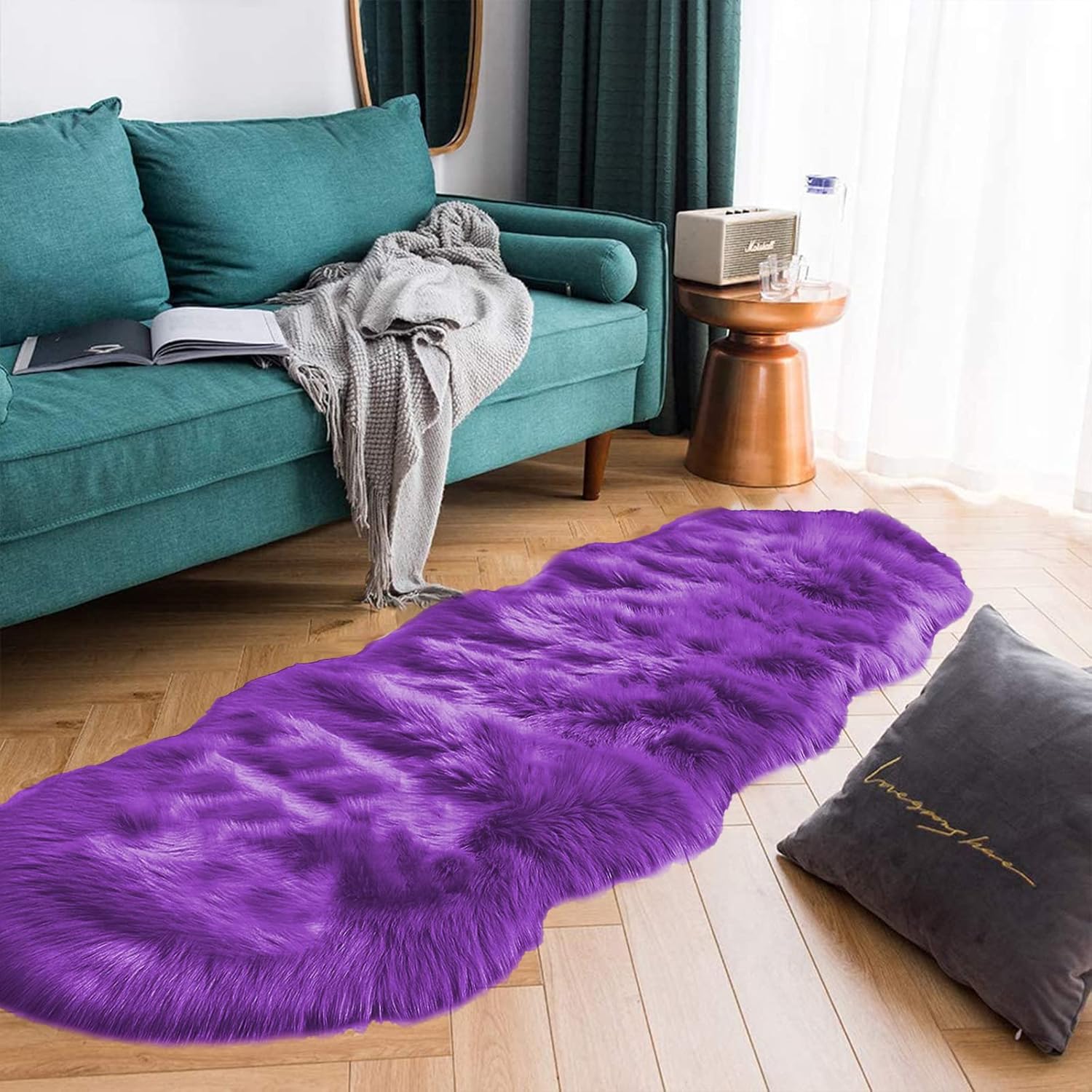 Latepis Runner 2x6 Purple Sheepskin Throw Rug for Home Decor