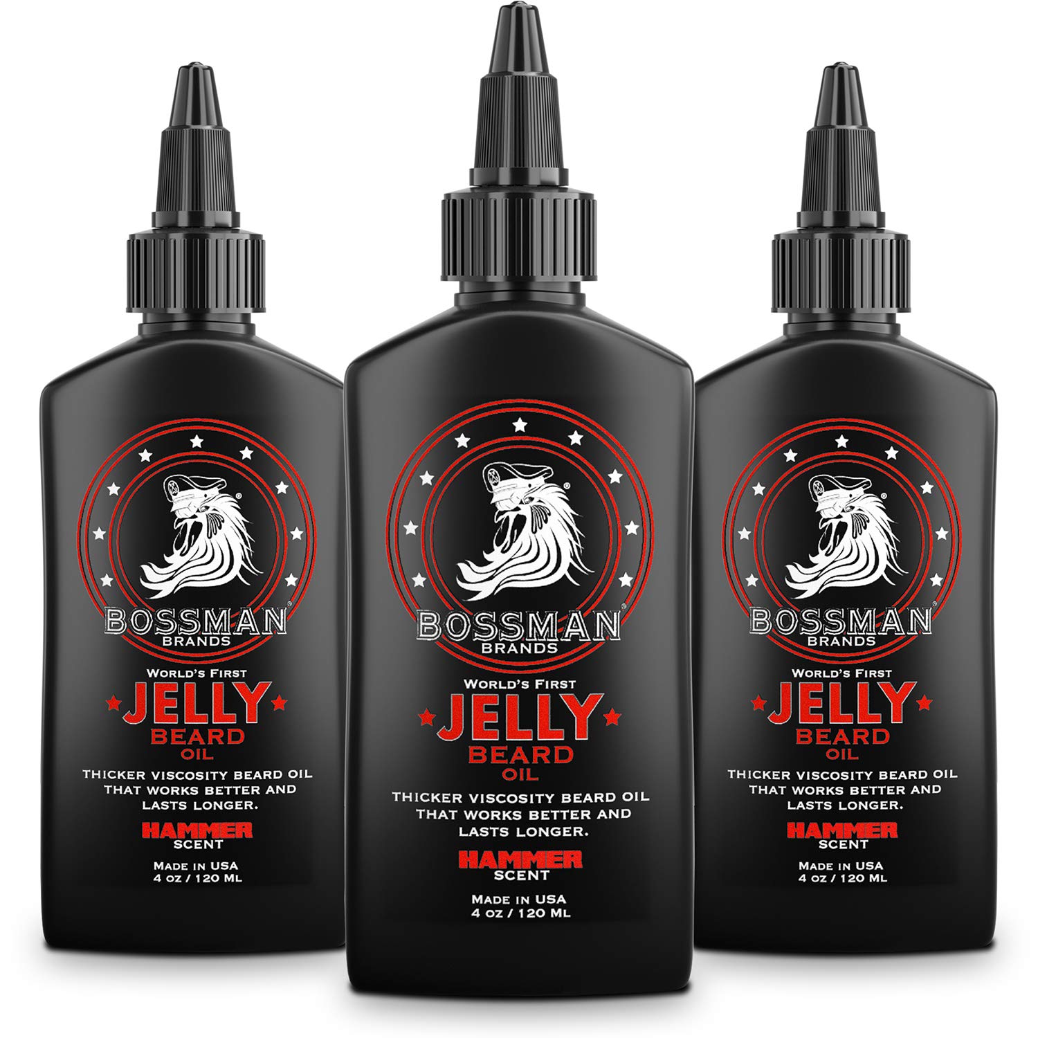 Bossman Jelly Beard Oil for Men - 3 Pack with Hammer Scent