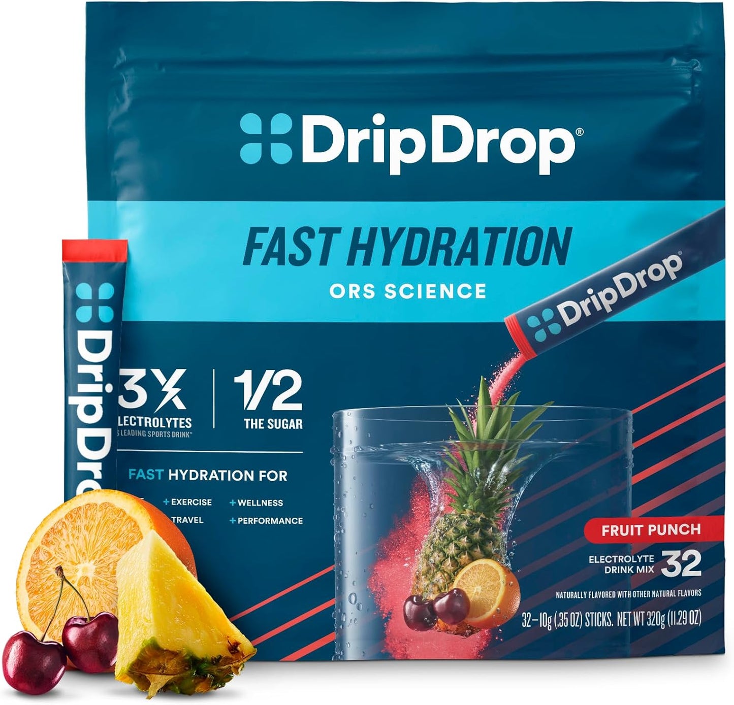 DripDrop Hydration Packets - Fast Hydration with Fruit Punch Flavor
