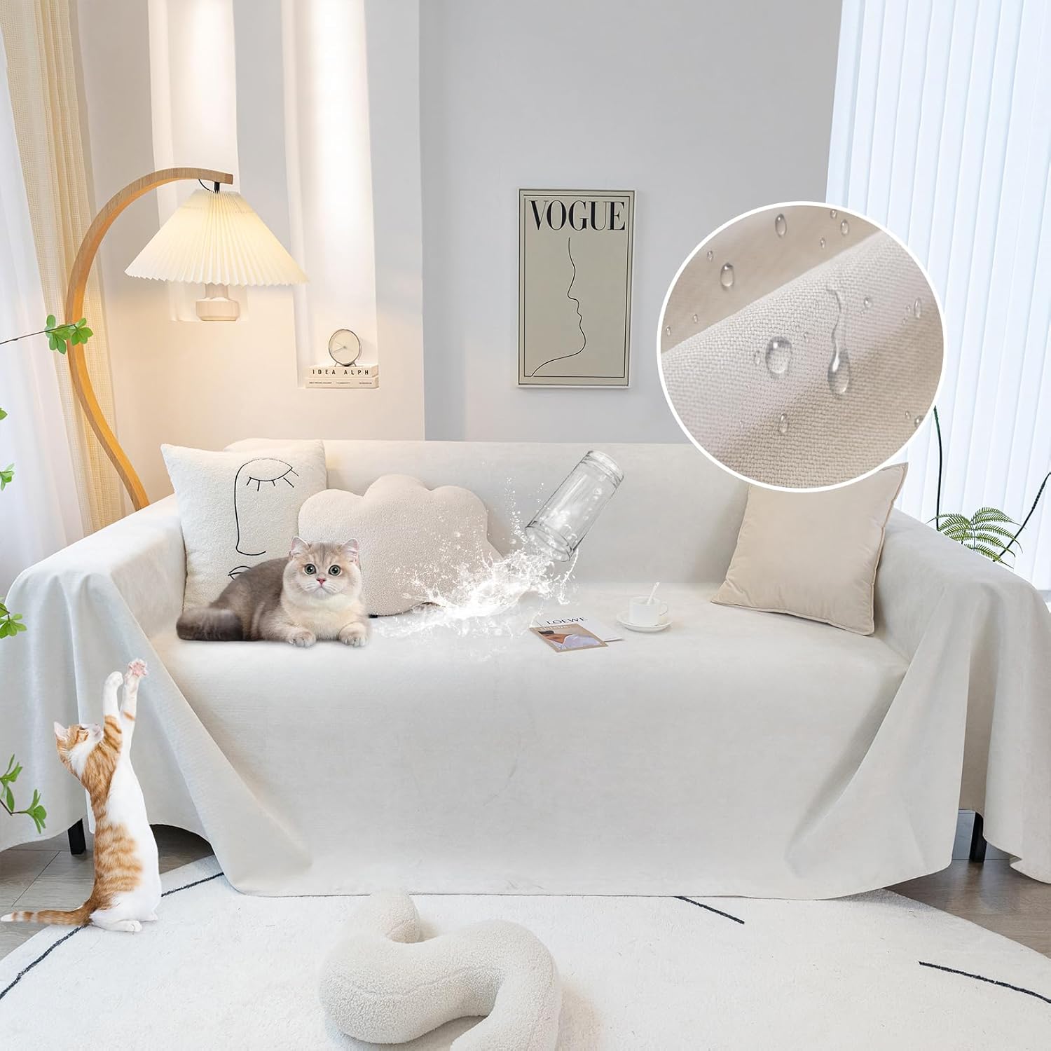 Waterproof Ivory White Sofa Covers for Pets and Kids Protection