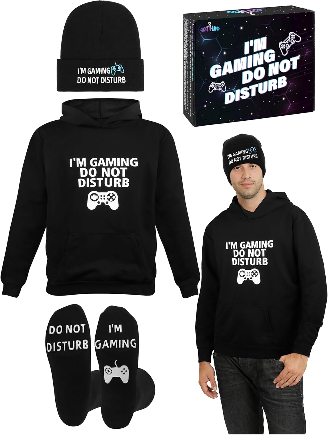 Do Not Disturb I'm Gaming Hoodie Socks Hat Set for Gamers