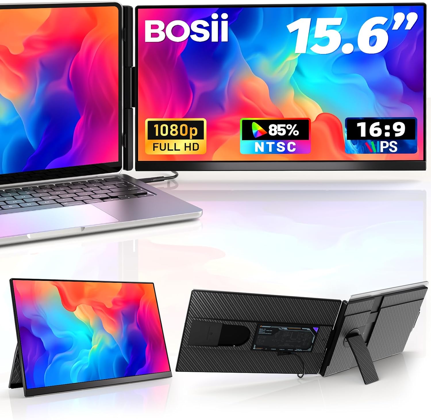 BOSII 15.6 Dual FHD Portable Monitor Boosts Laptop Screen