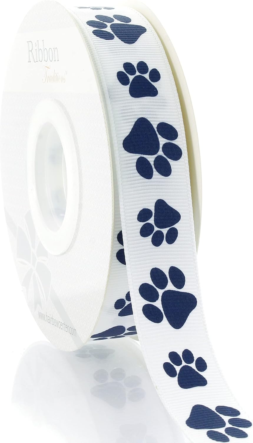 7/8 in Navy Paw Grosgrain Ribbon for Crafting and Bow Making