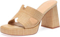 Raffia Heeled Sandals for Women - Platform Wedge Slip On Heels