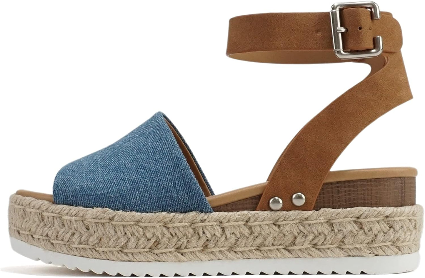 Soda Open Toe Buckle Ankle Strap Espadrilles Flatform Wedge Sandal