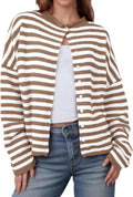 Womens Striped Cardigan Long Sleeve Open Front - Lightweight Cozy
