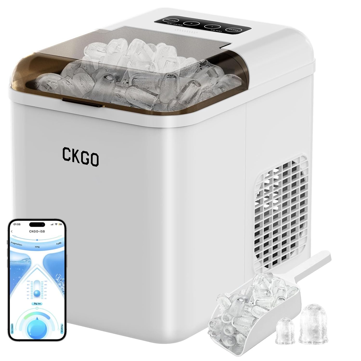 JOYPLANET Smart Ice Maker: 33lbs/Day, Self-Cleaning, Wi-Fi, 2 Sizes - Home, Camping!