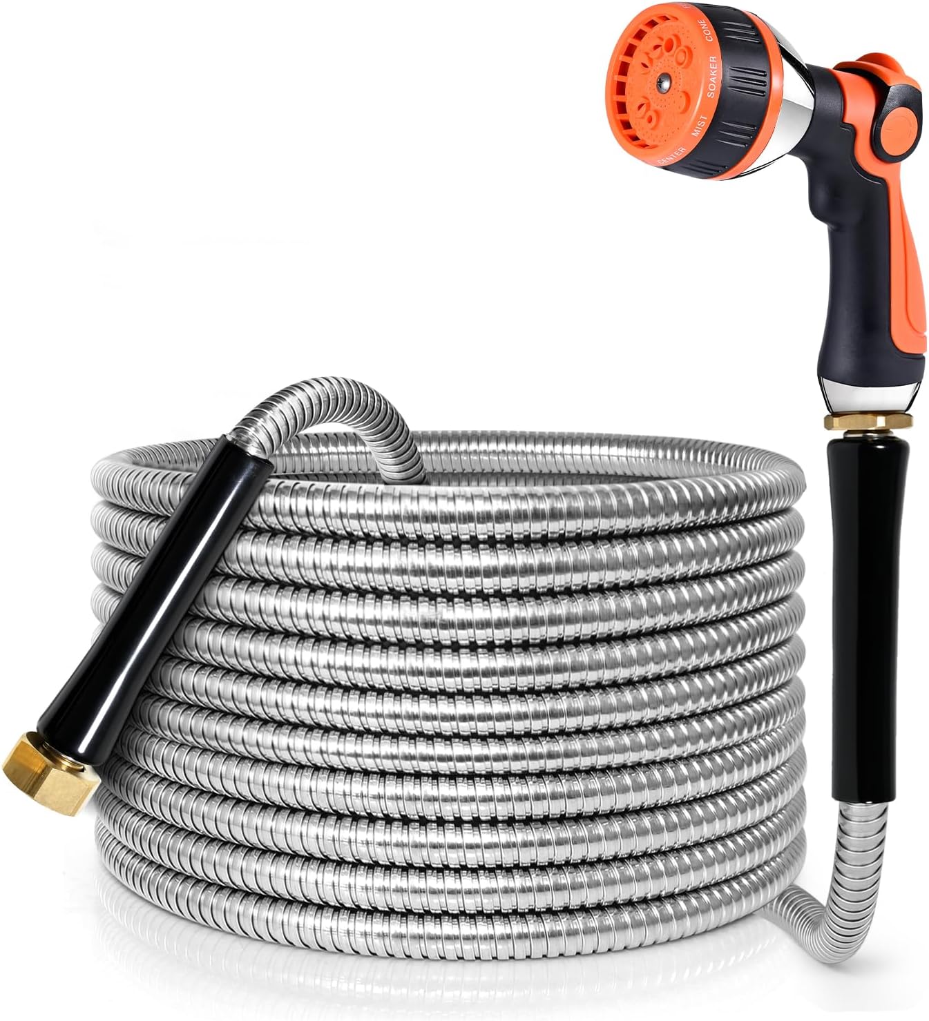 YAMATIC 50FT Stainless Steel Garden Hose with Brass Connectors