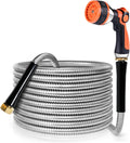 Stainless Steel Garden Hose 40FT with 10 Pattern Nozzle - Kink-Free