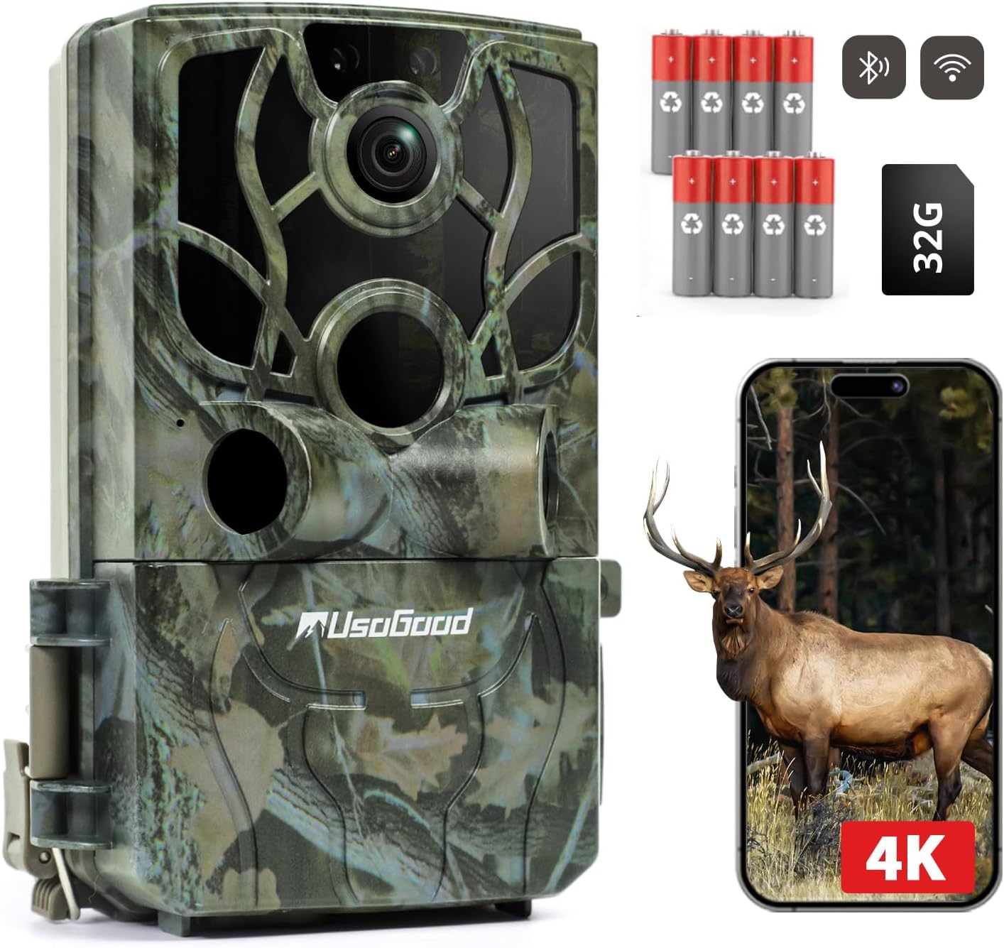 4K Trail Camera: WiFi, Night Vision, 8 Batteries
