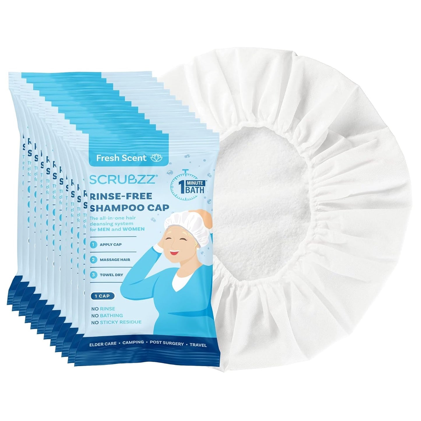 Scrubzz Shampoo Caps No Rinse for Elderly and Bedridden Patients