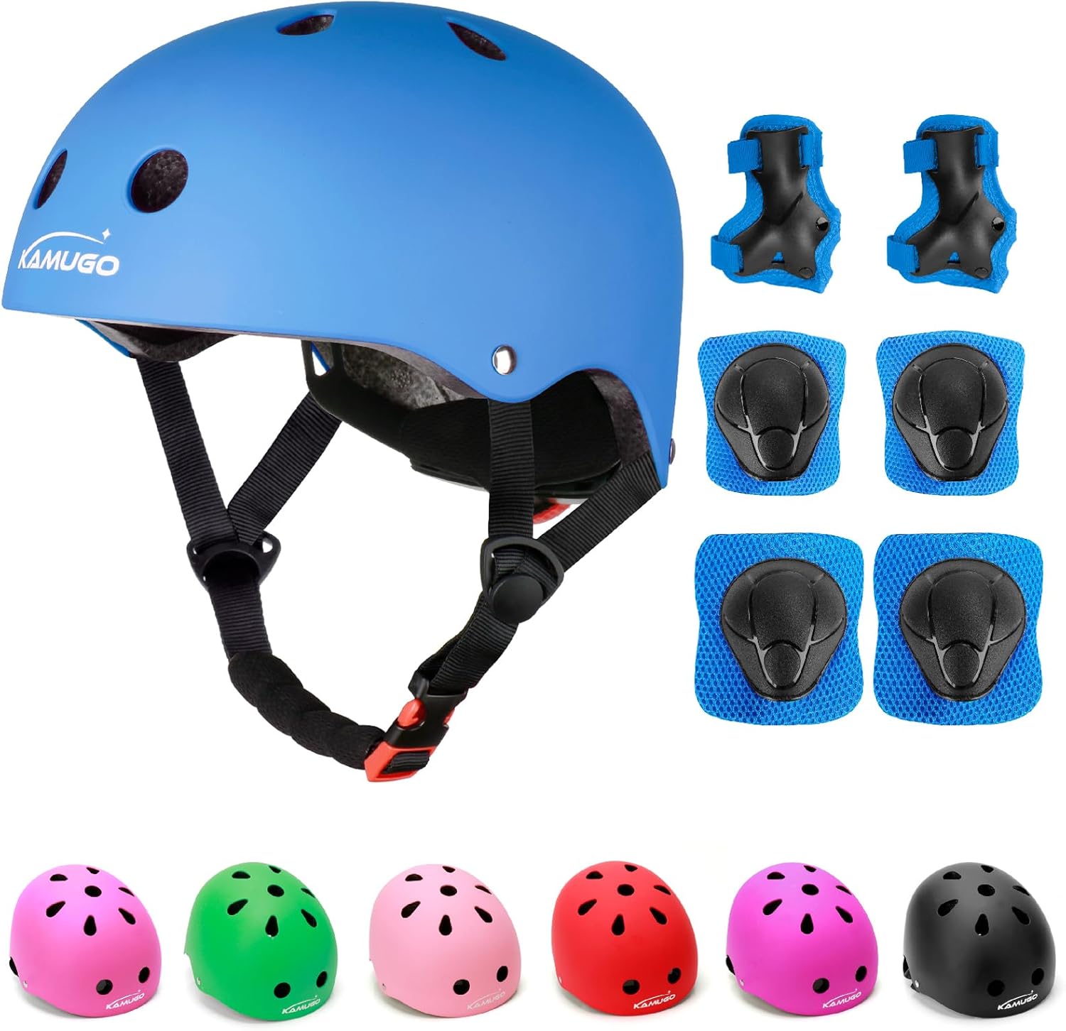 KAMUGO Kids Adjustable Helmet and Protective Gear Set for Sports