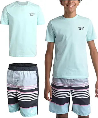 Reebok Boys' Rashguard Set - UPF 50+ Swimwear for Kids