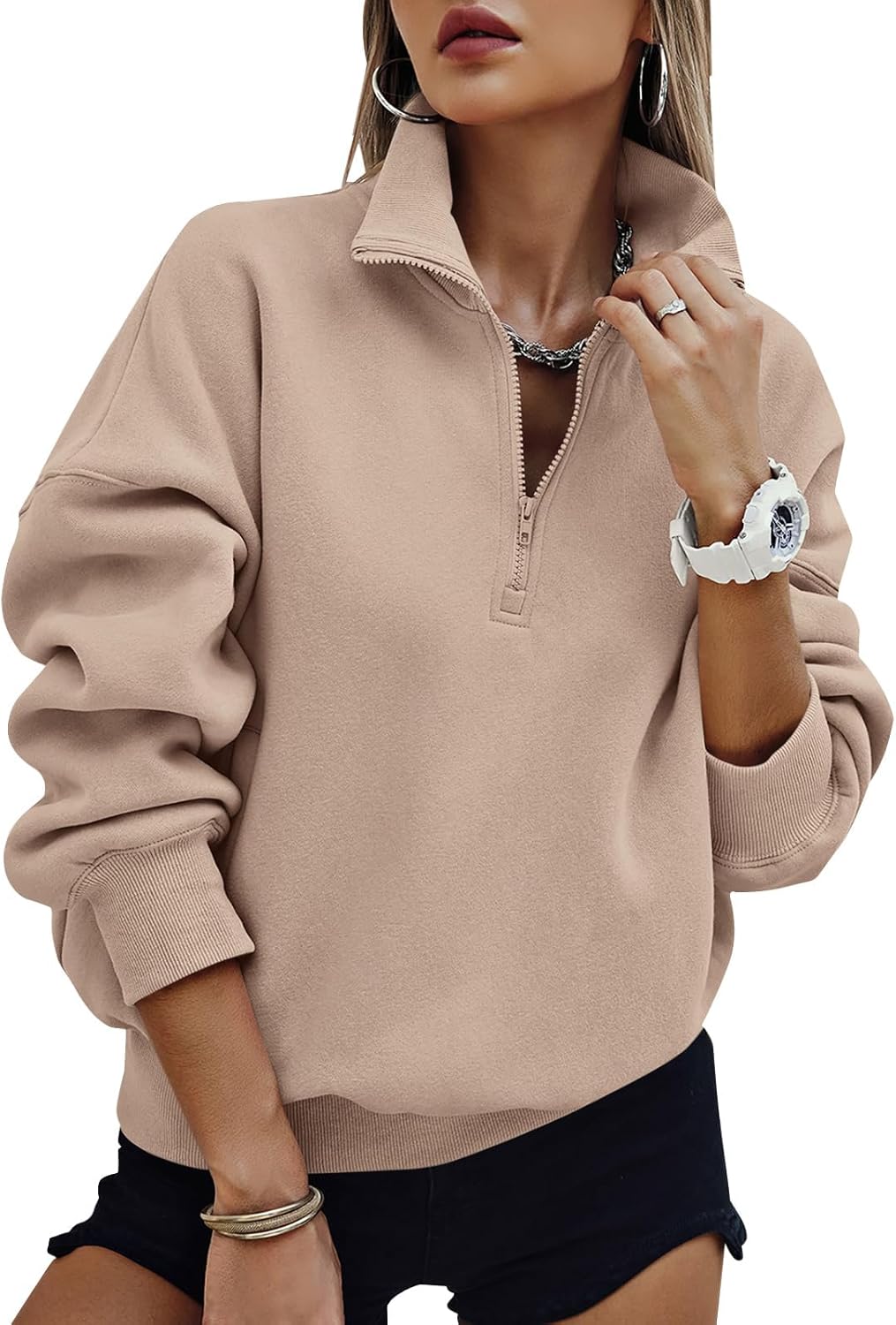 PRETTYGARDEN Womens Half Zip Oversized Sweatshirts for Fall
