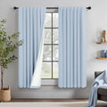 Light Blue Linen Curtains 63 in Length 2 Panel - Blackout, Textured
