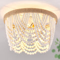 Wood Beaded Flush Mount Ceiling Light 3-Light Mini Chandelier - Boho