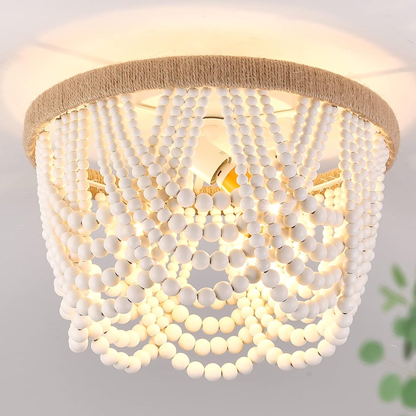 Wood Beaded Flush Mount Ceiling Light for Rustic Decor