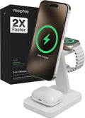 mophie Snap+ 3-in-1 Magnetic Charger - Fast Charge Multiple Devices, Eco-Friendly - White