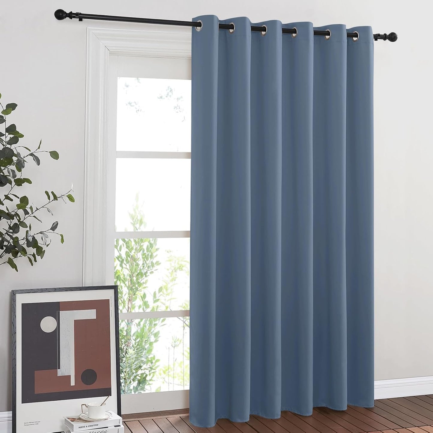 NICETOWN Blackout Stone Blue Curtain for Sliding Door Treatment
