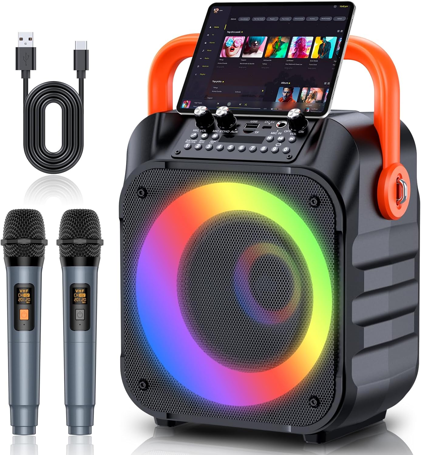 Portable Karaoke Machine with Wireless Microphones for Parties