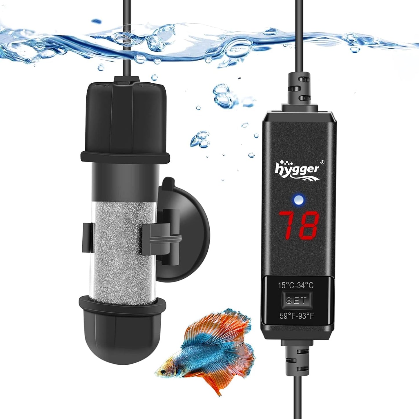 Hygger LED Betta Heater 10-100W for 5-26 Gallon Tanks