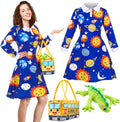 Ramede Women Halloween Teacher Costume Set - Retro Dress with Bus Bag