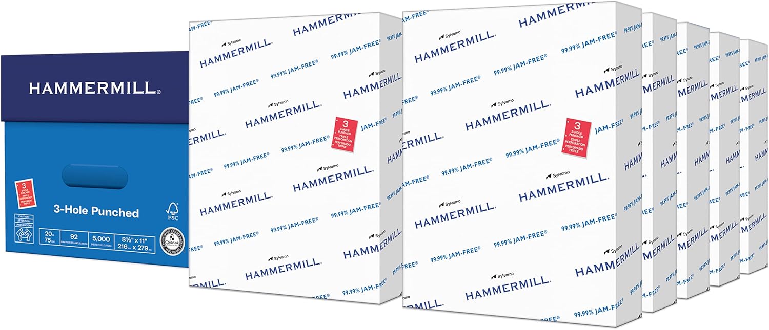 Hammermill Printer Paper 20 lb Copy Paper 3 Hole 10 Ream Pack
