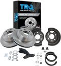 TRQ Rear Ceramic Pads Rotors Parking Shoes & Backing Plates Kit
