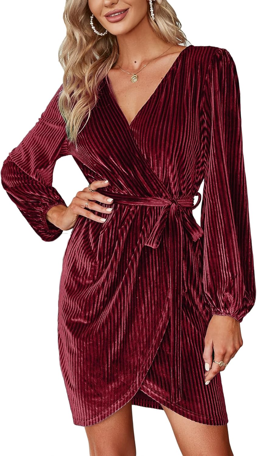 BerryGo Women's Long Sleeve Wrap Mini Dress for Cocktail Parties
