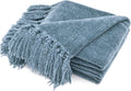 Chenille Throw Blanket Dusty Blue 60in x 80in - Soft Cozy Fringe