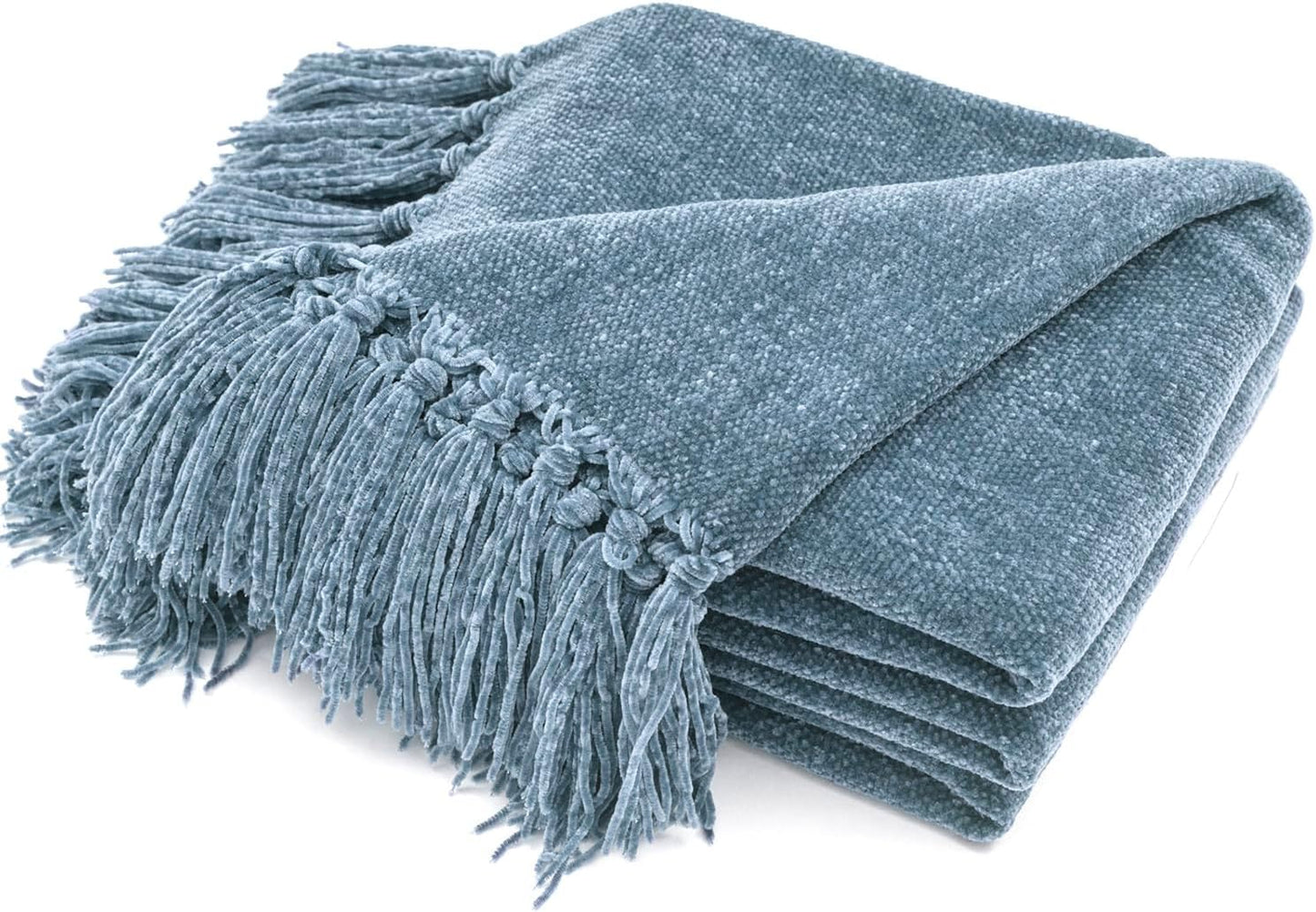 RECYCO Chenille Throw Blanket Soft Cozy with Fringe Tassel