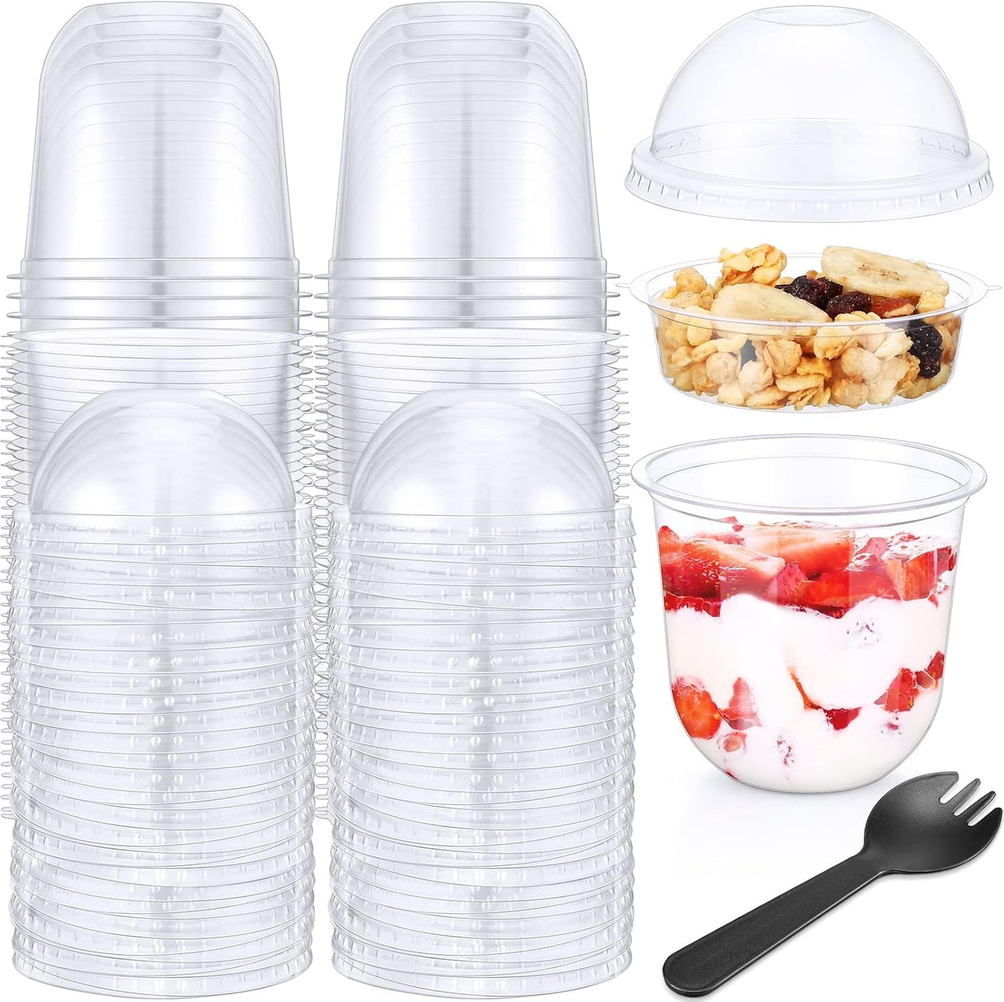 100 Pack 12 oz Clear Plastic Parfait Cups with Dome Lids for Desserts