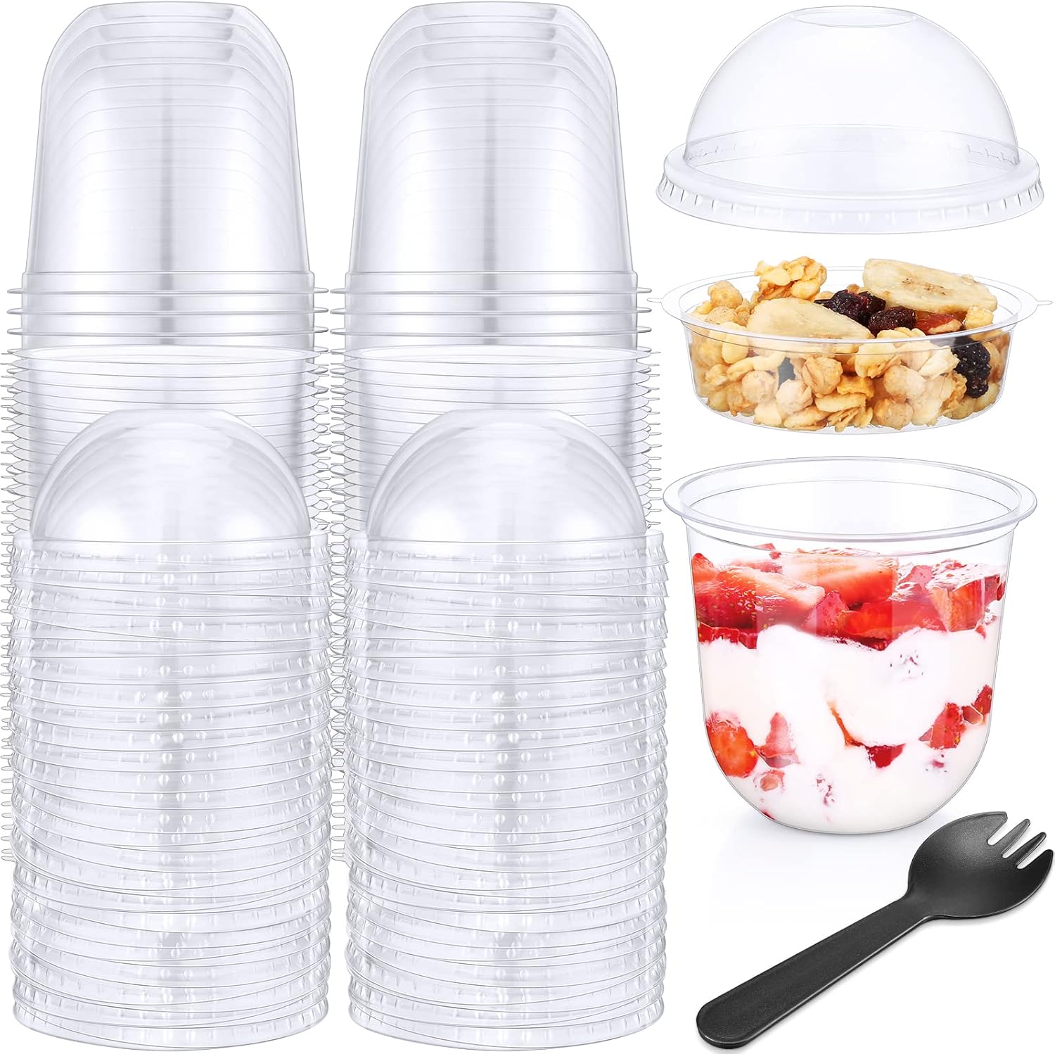 100 Pack 12 oz Clear Plastic Parfait Cups with Dome Lids for Desserts