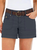 Flamingals Women's Mid Waist Solid Split Side Flap Pocket Casual color