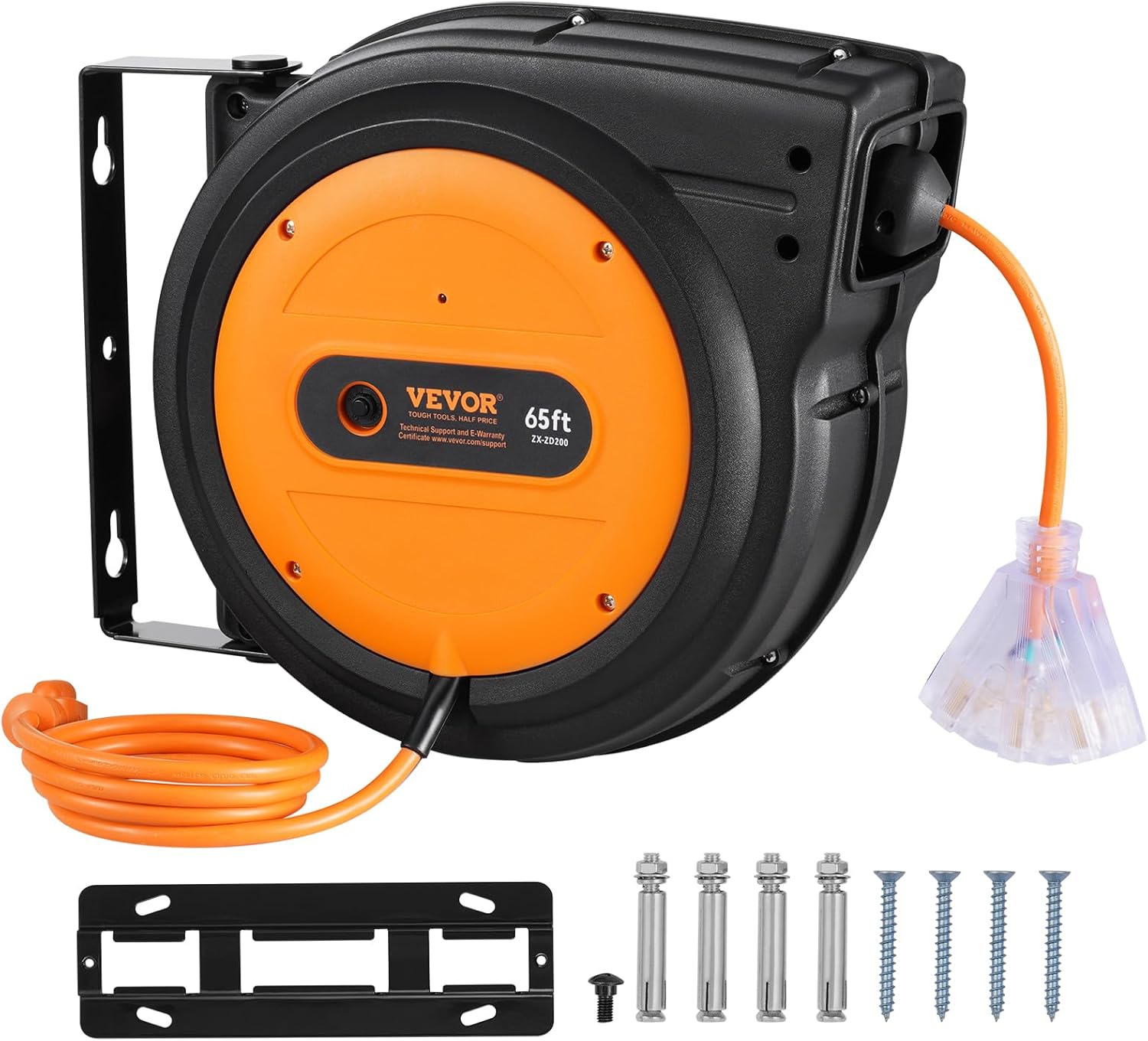 VEVOR Retractable Extension Cord Reel, 65 FT Heavy Duty Power