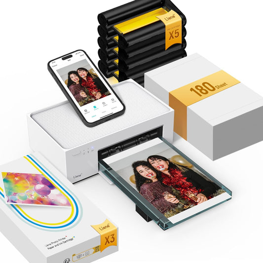 Liene Wi-Fi Photo Printer Bundle: 4x6'' Dye-Sub, Portable, 180 Prints + 5 Inks
