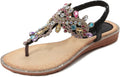 Women Rhinestone Sandals T-Strap Pearl Crystal Flats - Comfortable bed