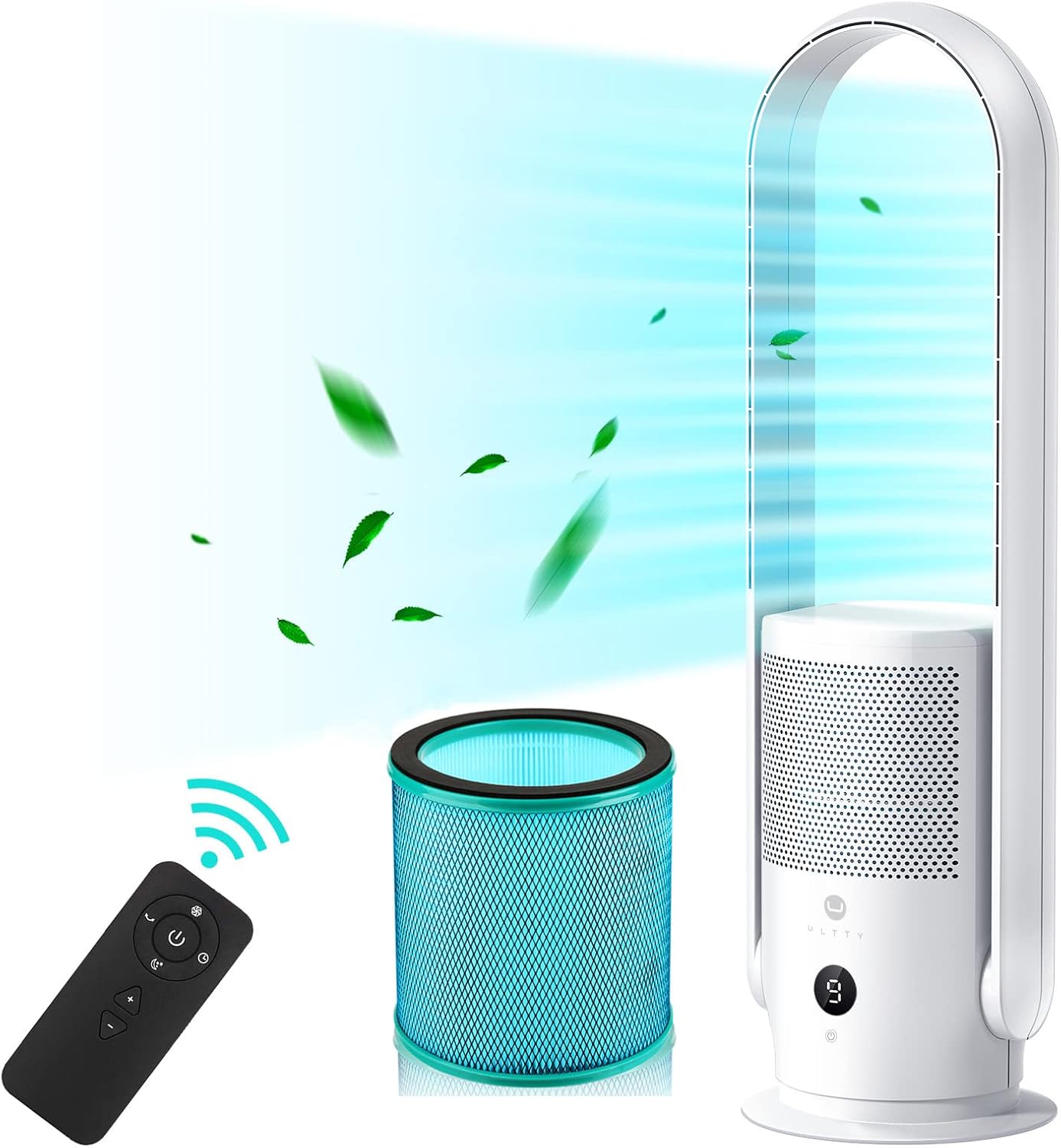 Bladeless Tower Fan + Air Purifier, True HEPA Filter, Remote Control