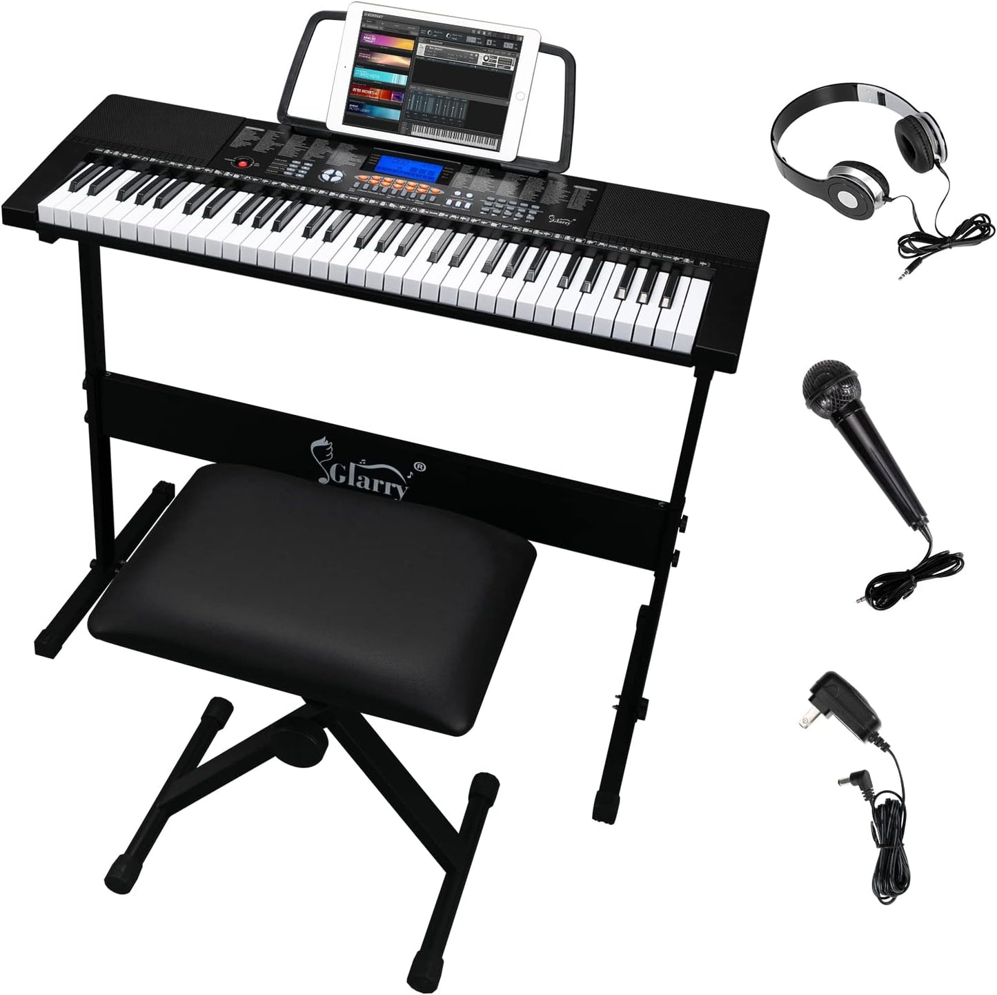 GLARRY 61-Key Electronic Keyboard Piano Set - Teaching Modes Included!