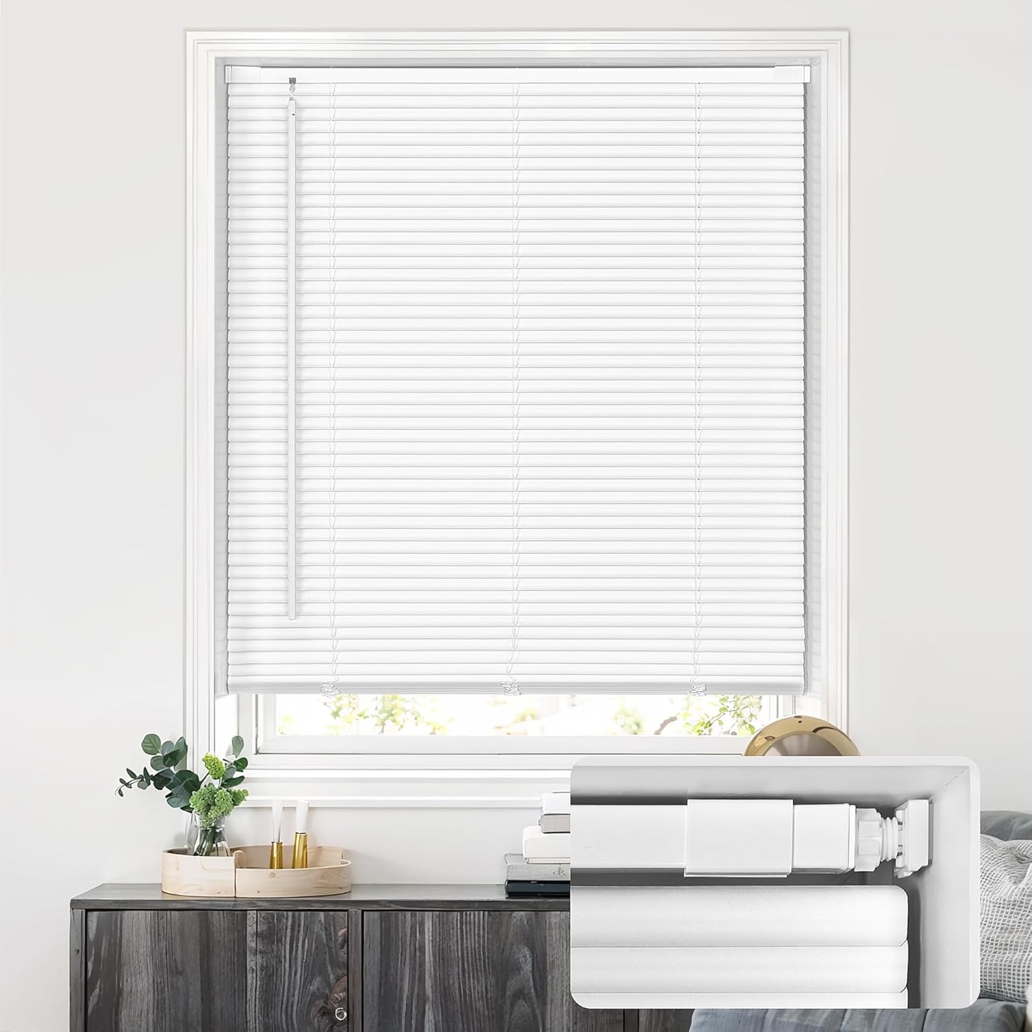 Cordless 1in Vinyl Mini Blinds for Indoor Windows - 100% Privacy