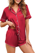 Ekouaer Womens Silk Satin Pajamas Set Short Sleeve - Soft Sleepwear is
